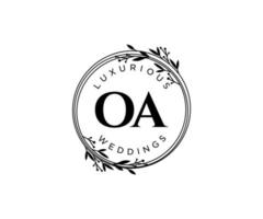 oa initialen brief hochzeitsmonogramm logos vorlage, handgezeichnete moderne minimalistische und florale vorlagen für einladungskarten, datum speichern, elegante identität. vektor