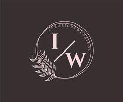 iw initialen brief hochzeitsmonogramm logos vorlage, handgezeichnete moderne minimalistische und florale vorlagen für einladungskarten, datum speichern, elegante identität. vektor