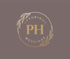 ph Initialen Brief Hochzeit Monogramm Logos Vorlage, handgezeichnete moderne minimalistische und florale Vorlagen für Einladungskarten, Datum speichern, elegante Identität. vektor