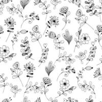 doodle blommönster svart och vitt. vektor