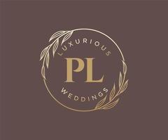 pl Initialen Brief Hochzeit Monogramm Logos Vorlage, handgezeichnete moderne minimalistische und florale Vorlagen für Einladungskarten, Datum speichern, elegante Identität. vektor