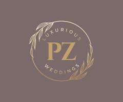 pz Initialen Brief Hochzeit Monogramm Logos Vorlage, handgezeichnete moderne minimalistische und florale Vorlagen für Einladungskarten, Datum speichern, elegante Identität. vektor