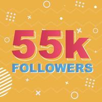 55k följare kort firande vektor. 90000 följare congratulation posta social media mall. modern färgrik design. vektor