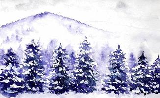 hand gezeichnete aquarell verschneite winterlandschaft. aquarell winterwald. vektor
