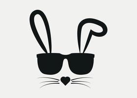 süßes Häschen mit Sonnenbrille. Mode Kaninchen Silhouette schwarze Linie Vektor isoliert auf weißem Hintergrund