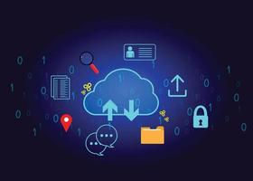 Cloud-Icon-Konzept für Big-Data-Zugriff, globale Netzwerkverbindung, Datensuche, Nutzung von Rechenressourcen für Online-Transaktionen mit Internet-Technologie und Cyber-Sicherheitsdatenschutz. vektor