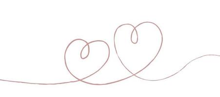 rosa dünne Linien zwei Liebesherzen auf weißem Hintergrund - Vektor