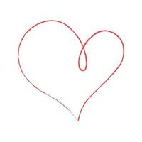 Handskizze zeichnen rote Linie Herz, Liebesgekritzel isoliert auf weißem Hintergrund - Vektor