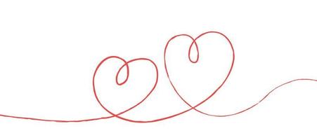 rote dünne Linien zwei Liebesherzen auf weißem Hintergrund - Vektor