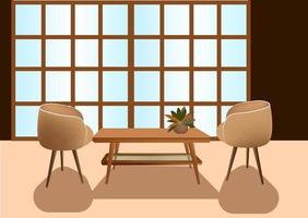 Wohnzimmer Interieur. zwei Sessel und ein Tisch. ein gemütlicher Ort zum Lesen, Entspannen oder Nachdenken. Reihe von Vektormöbeln und Blumen. flacher Stil. Grafikdesign-Vorlage. vektor