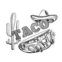 tacos hand dragen illustration. mexikansk kök ram. snabb mat meny design element. tacos hand dragen ram. mexikansk mat. mexikansk kök ram. eleganta design med skiss illustration. vektor