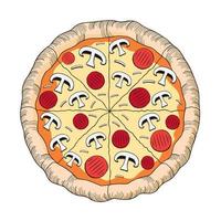 Pizza mit Peperoni und Pilzen vektor