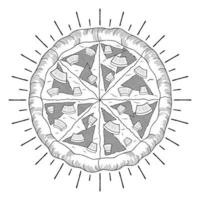 pizza med ananas och skinka - översikt illustration vektor