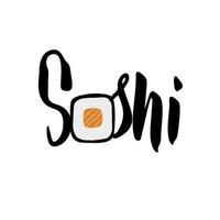 stilisierte Illustration des Sushi-Logos mit Schriftzug und Sushi-Rolle vektor