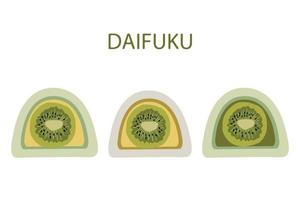 daifuku vektor. daifuku på vit bakgrund. daifuku är japansk desserter. samling av annorlunda daifuku mochi vektor