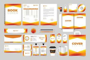 kreatives geschäftsanzeigenschablonendesign mit goldenen und orangefarbenen farben. modernes Markenidentitäts-Briefpapierdesign für Büro und Geschäft. Modemarken-Werbedesignpaket für Marketing. vektor