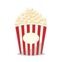 popcorn i en hink, bio ikon i platt stil, mellanmål mat vektor