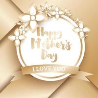 Lycklig mödrar dag. gyllene hälsning kort med geometrisk bakgrund och blommor. vektor