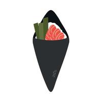 temaki sushi cone nori algen, lachs, avocado und reis vektor