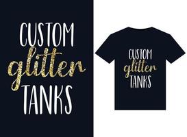 benutzerdefinierte Glitzertanks-Illustrationen für druckfertiges T-Shirt-Design. vektor