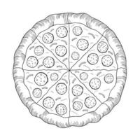 pizza med pepperoni och lök - översikt illustration vektor