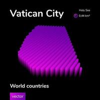 vatican stad 3d Karta. stiliserade neon digital isometrisk randig vektor Karta av vatican är i violett och rosa färger på de svart bakgrund