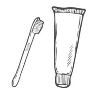 klotter tand klistra och tand borsta vektor illustration, med hand dragen skiss design