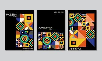 Bundle-Set, dreifarbiges schwarzes geometrisches Hintergrunddesign, mit Umschlaggrößen. Abdeckung im Retro-Stil mit abstraktem Mosaik. vektor