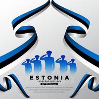 glückliches estnisches unabhängigkeitstag-design mit soldatensilhouette und gewelltem flaggenvektor. vektor