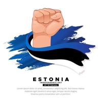 elegantes estnisches unabhängigkeitstag-design mit gestenhand, die flaggenvektor hält vektor