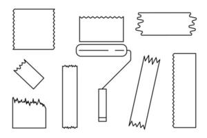 Muster und Muster von Farbe, Stoff, Klebeband. lineare Vektordarstellung. Konturzeichnung und Farbroller-Symbol. vektor