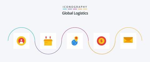 Global Logistics Flat 5 Icon Pack inklusive Nachricht. Post. global. global. Dollar-Münze vektor