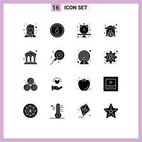 Gruppe von 16 soliden Glyphen Zeichen und Symbolen für BankdarlehenHaus Uhr Signatur Haus editierbare Vektordesign-Elemente vektor