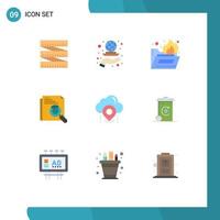 Piktogrammsatz aus 9 einfachen flachen Farben von Pin-Layout-Ordnerseitensuche Suche editierbare Vektordesign-Elemente vektor