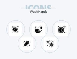 Hände waschen Glyph Icon Pack 5 Icon Design. Uhr. waschen. medizinisch. Seife. Reinigung vektor