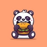 söt panda äter burger tecknad serie vektor ikon illustration. djur- mat ikon begrepp isolerat premie vektor. platt tecknad serie stil