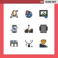piktogram uppsättning av 9 enkel fylld linje platt färger av kontanter ut väder bild service mobil redigerbar vektor design element