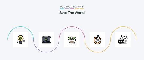 Save the World Line gefüllt Flat 5 Icon Pack inklusive Gas. Luft. Bäume. Welt. Energie vektor