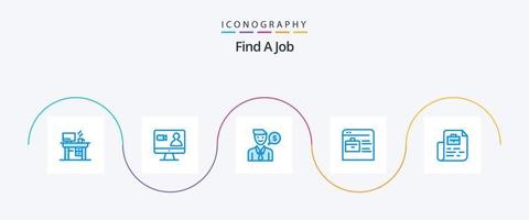 Job finden Blue 5 Icon Pack inklusive Job. Online-Portfolio. Mann. Job-Website. Tasche vektor