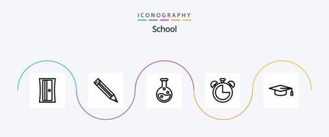 School Line 5 Icon Pack inklusive . Abiturmütze. Labor. Bildung. Timer vektor