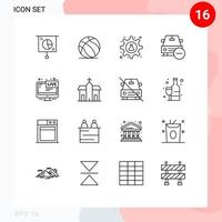 satz von 16 modernen ui-symbolen symbole zeichen für minus löschen usa car science editierbare vektordesignelemente vektor