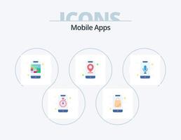 mobil appar platt ikon packa 5 ikon design. navigering. gps. uppkopplad app. app. område vektor