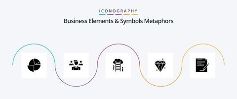 företag element och symboler metaforer glyf 5 ikon packa Inklusive avtal. framgång. moln. kristall. server vektor