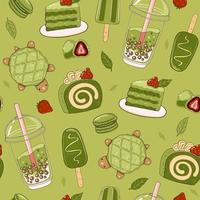 japanische Matcha-Desserts nahtlose Muster. Vektorgrafiken. vektor