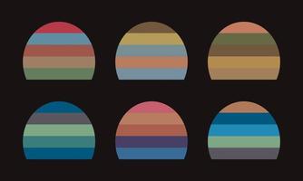 Retro-Sonnenuntergang, abstrakte gestreifte Sonnenuntergänge im Grunge-Stil der 80er Jahre. vintage bunte gestreifte kreise für logo oder druckdesignelemente vektorsatz. vektor