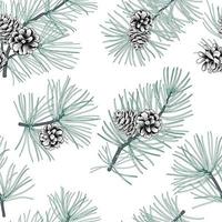 Winterwald nahtloses Muster mit Tannenzweigen und Zapfen. immergrüne florale weihnachtsvektorillustration. gravieren von handgezeichnetem naturhintergrund. vektor