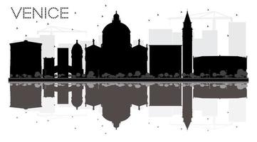 venedig stadt skyline schwarz-weiß-silhouette mit reflexion. vektor