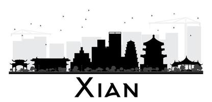 xian stad horisont svart och vit silhuett. vektor