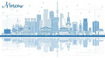 översikt moskva ryssland horisont med blå byggnader och reflektioner. vektor