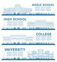 umrisssatz von universitäts-, highschool- und college-studienbannern. vektor